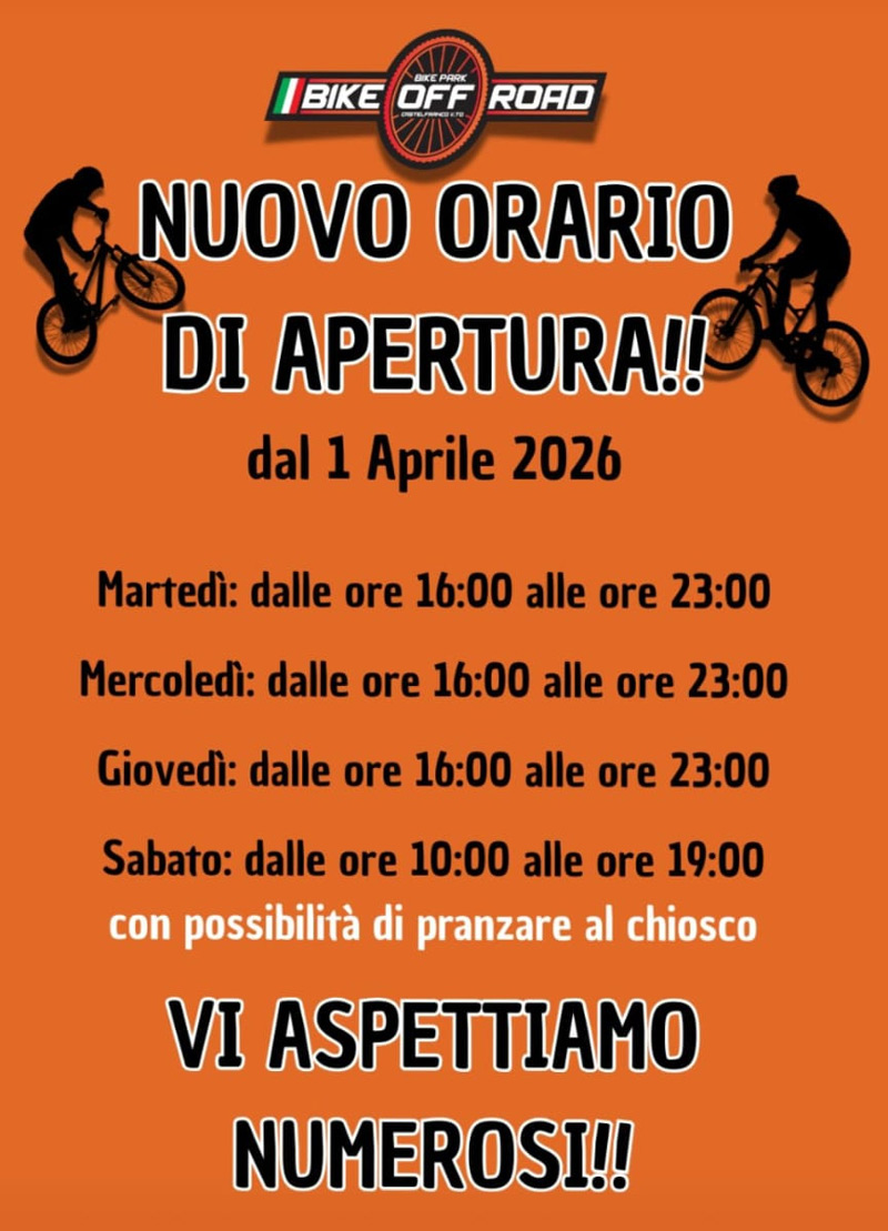 Nuovo orario di apertura Bike Off Road dal 1 Aprile 2026